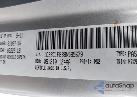 2011 Chrysler 200 Touring из США, поврежденный, VIN 1C3BC1FB3BN585679